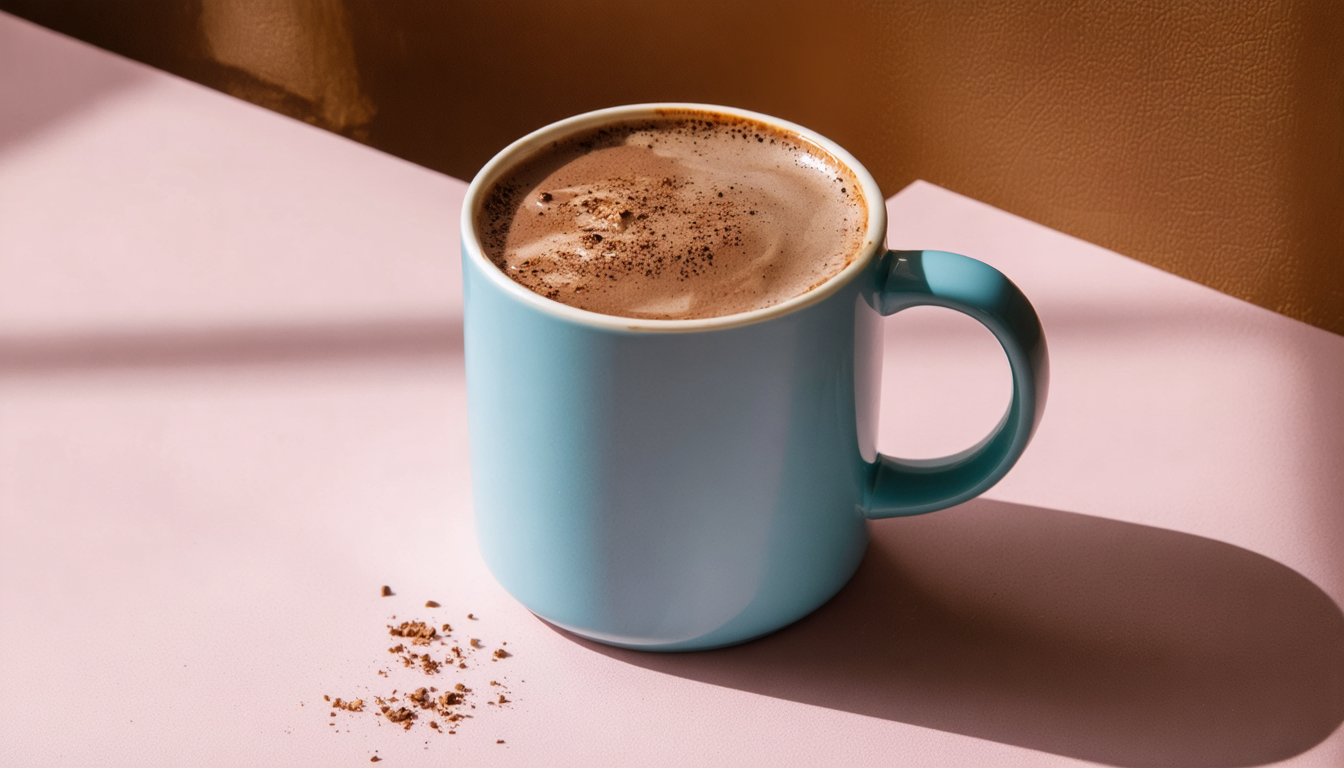 A blue mug containing a high quality Hot Chocolate drink
