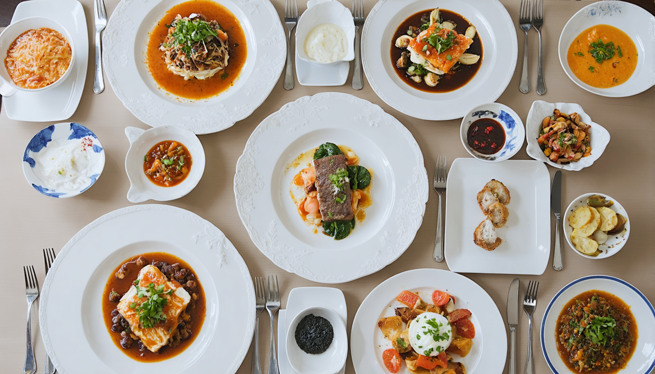 A table served with a selection of French regional dishes