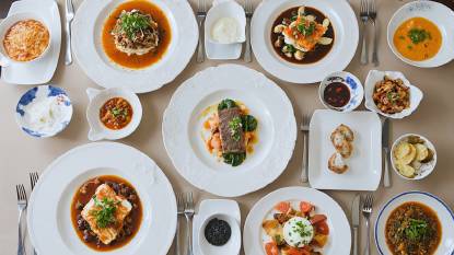 A table served with a selection of French regional dishes