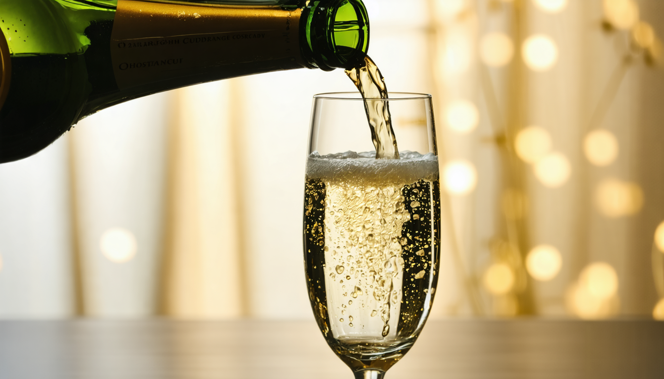 Champagne being poured into a champagne glass close up