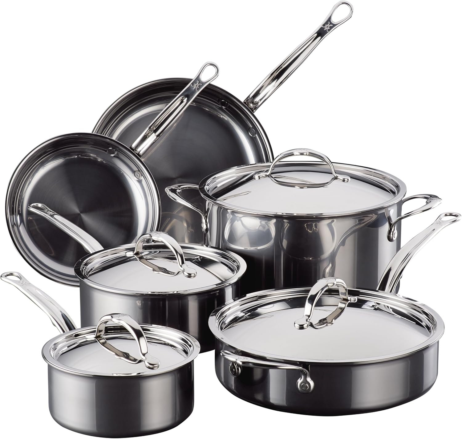 Hestan NanoBond 10-Piece Molecular Titanium Cookware Set displayed on a kitchen counter
