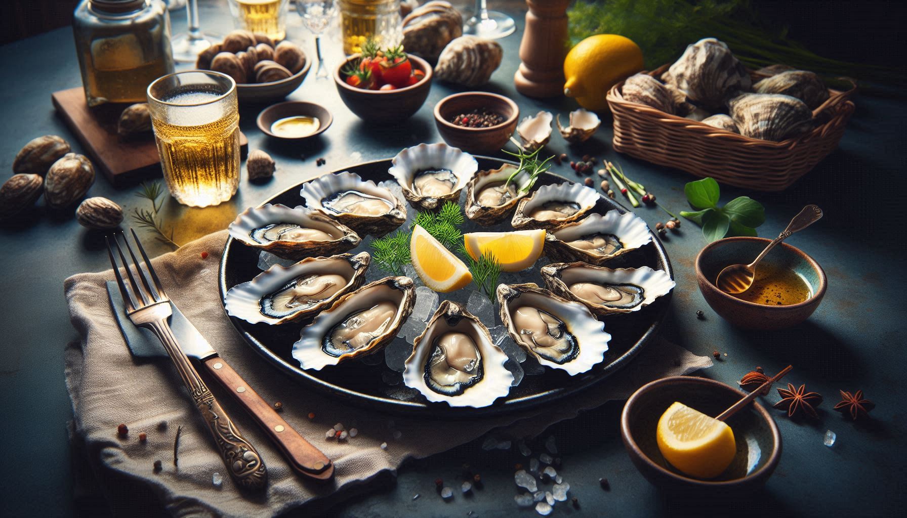 A plate of Oysters served with Beer