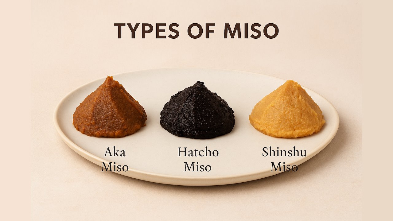 miso paste in a dish - 3 different types