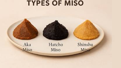 miso paste in a dish - 3 different types