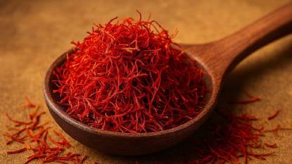 Saffron on a wooden spoon